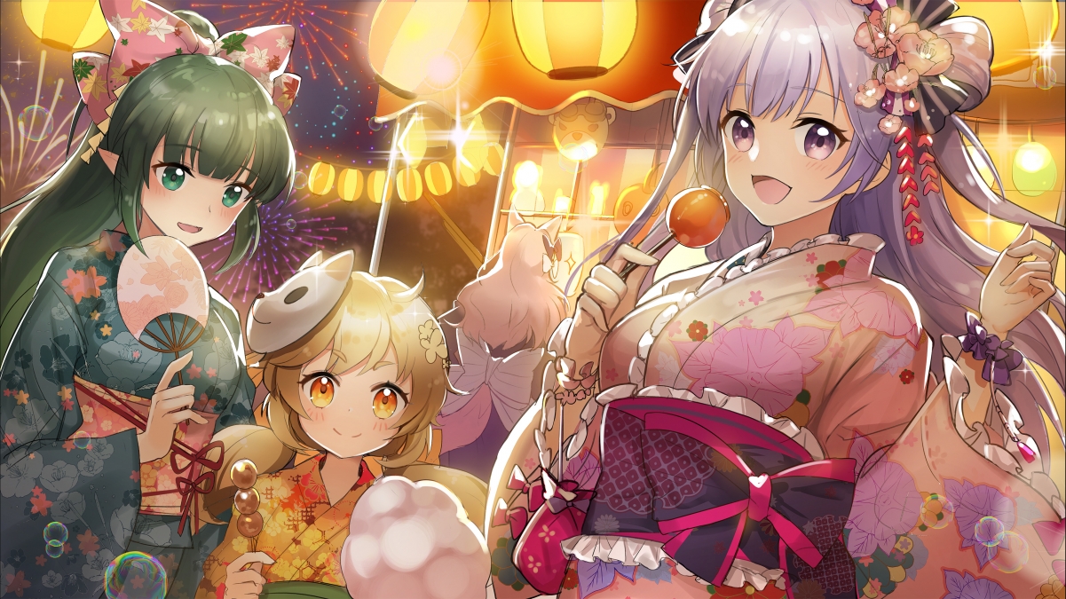 Three Kimono Girls Anime Wallpaper