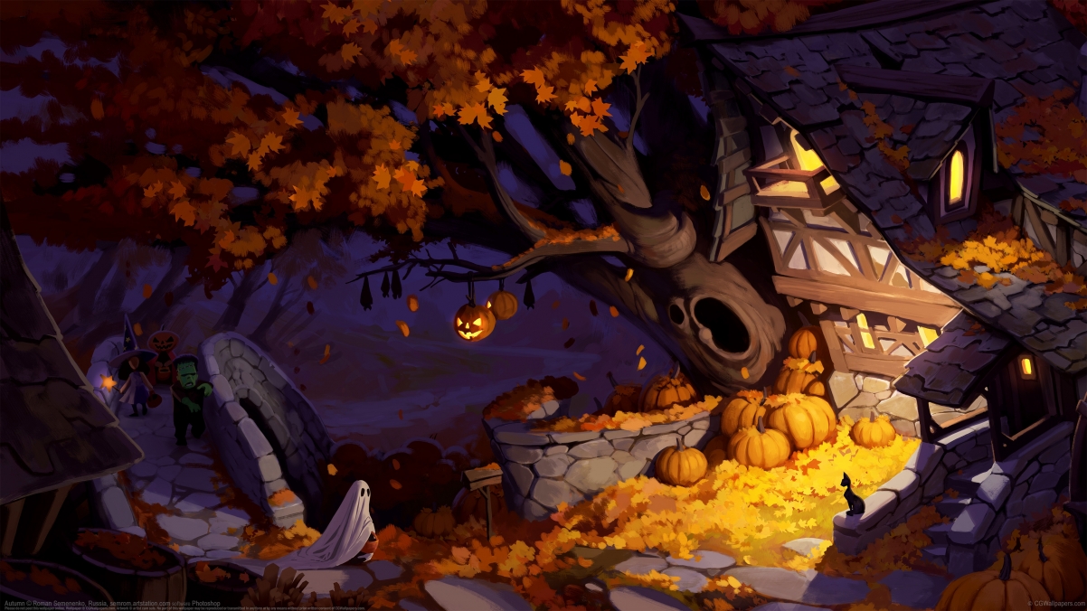 Autumn Halloween 4k illustrator wallpaper