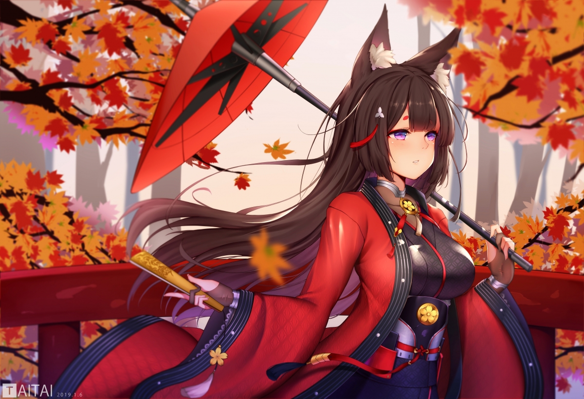 Autumn maple sky city blue route red
