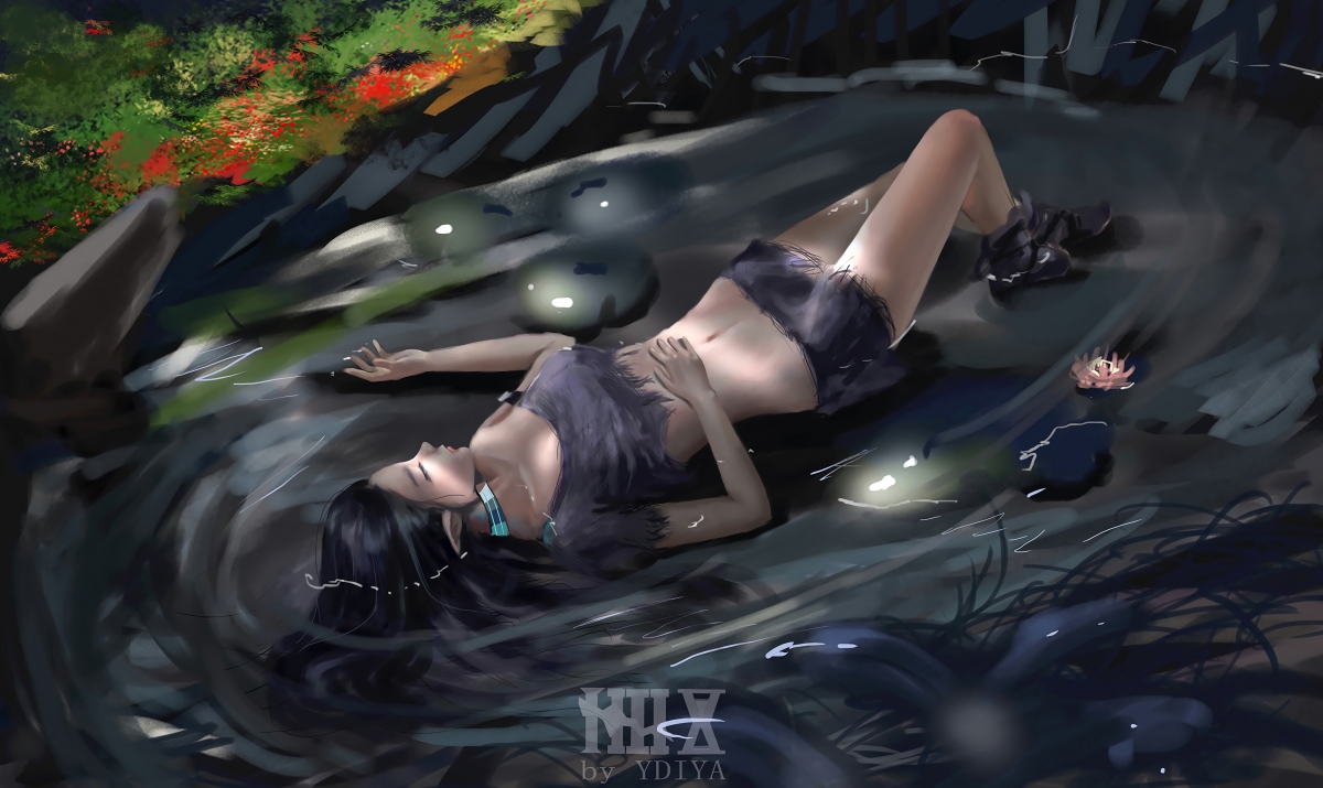 Beautiful illustration of woman wild forest