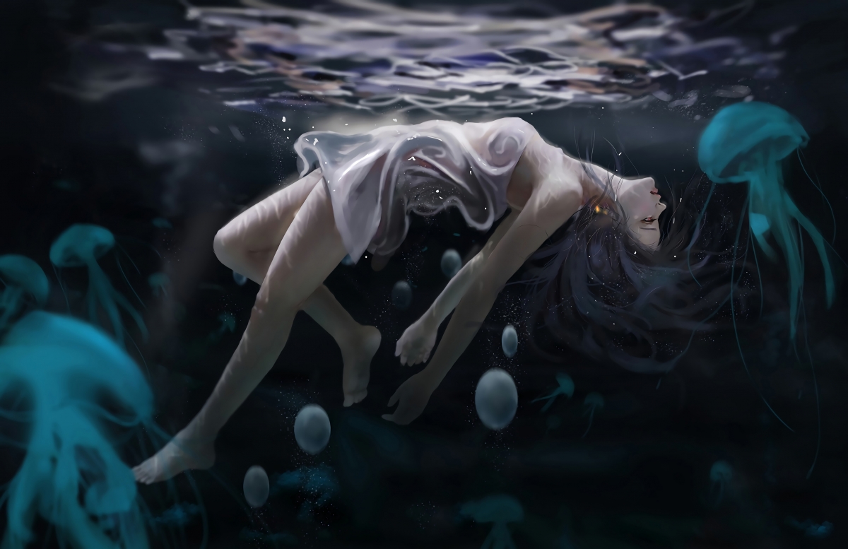Female underwater seabed jellyfish only