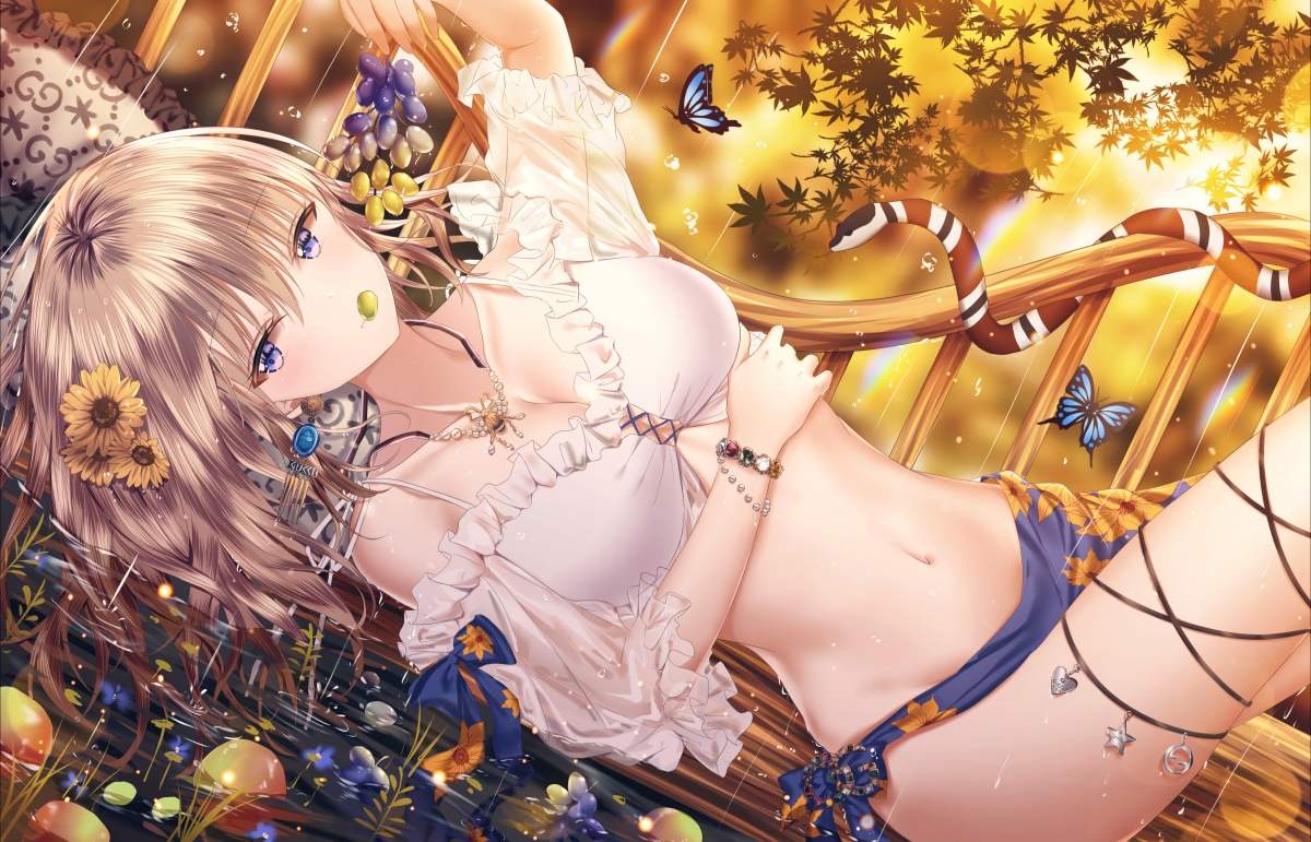 Woman Snake Butterfly Beautiful 4k Anime