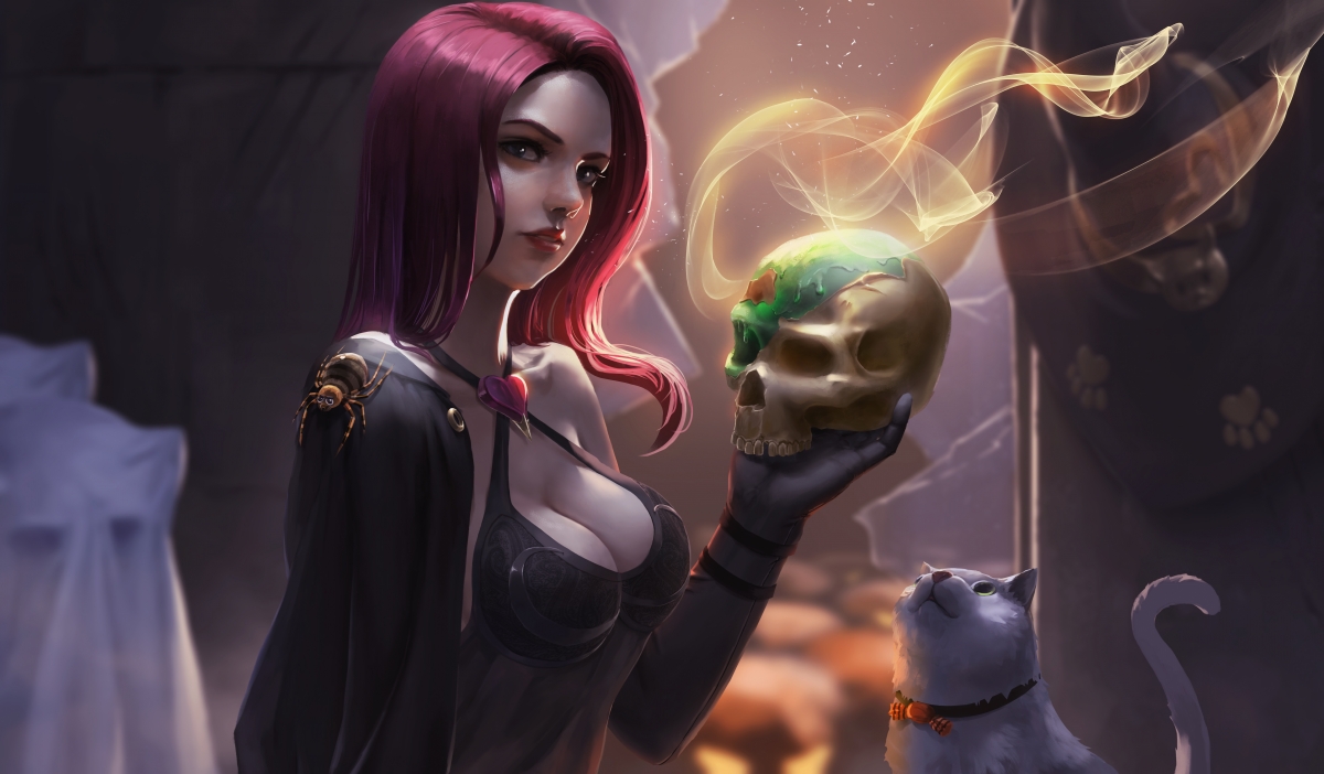 Witch beauty black dress red hair
