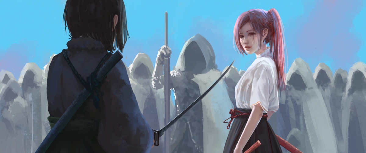 Girls duel cloak samurai 3440
