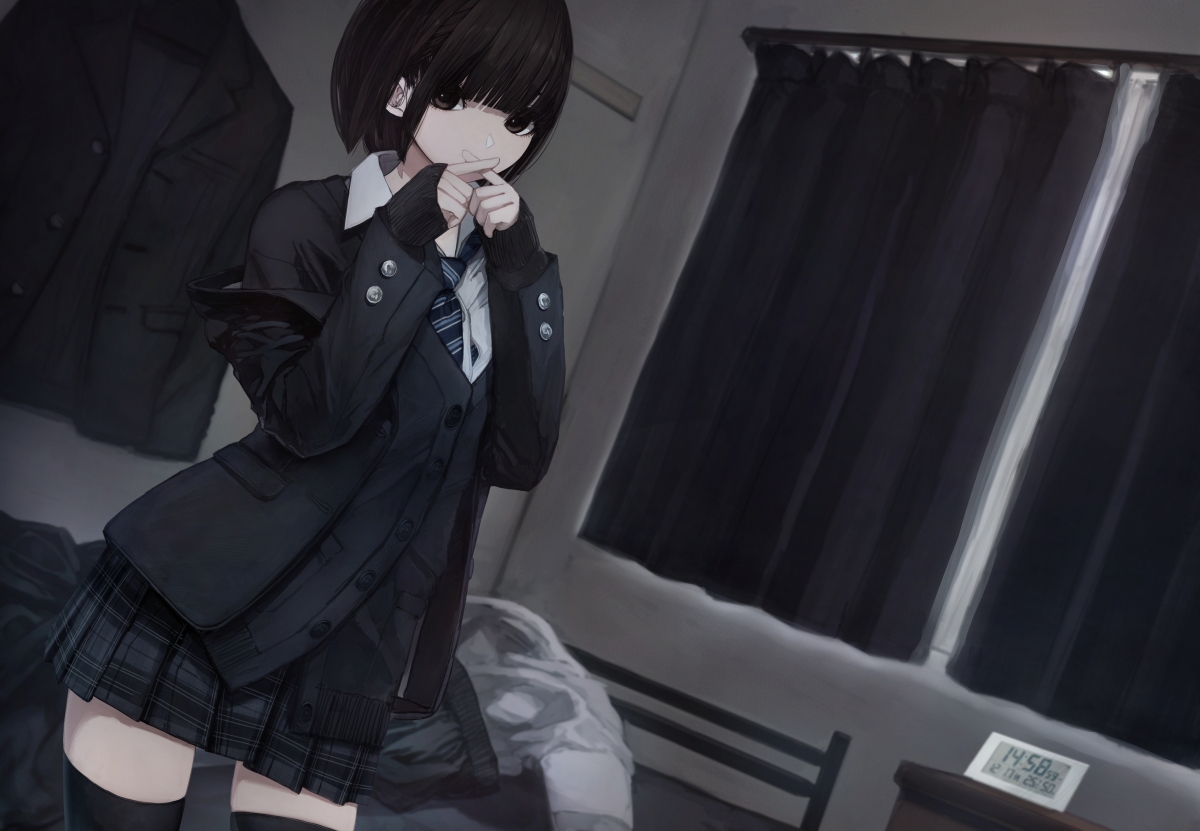Girl uniform black pantyhose 4k