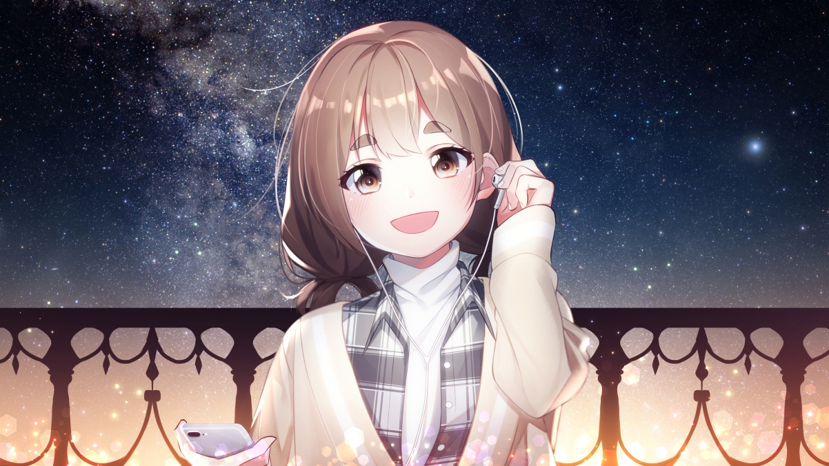 Girl night sky galaxy 4k anime