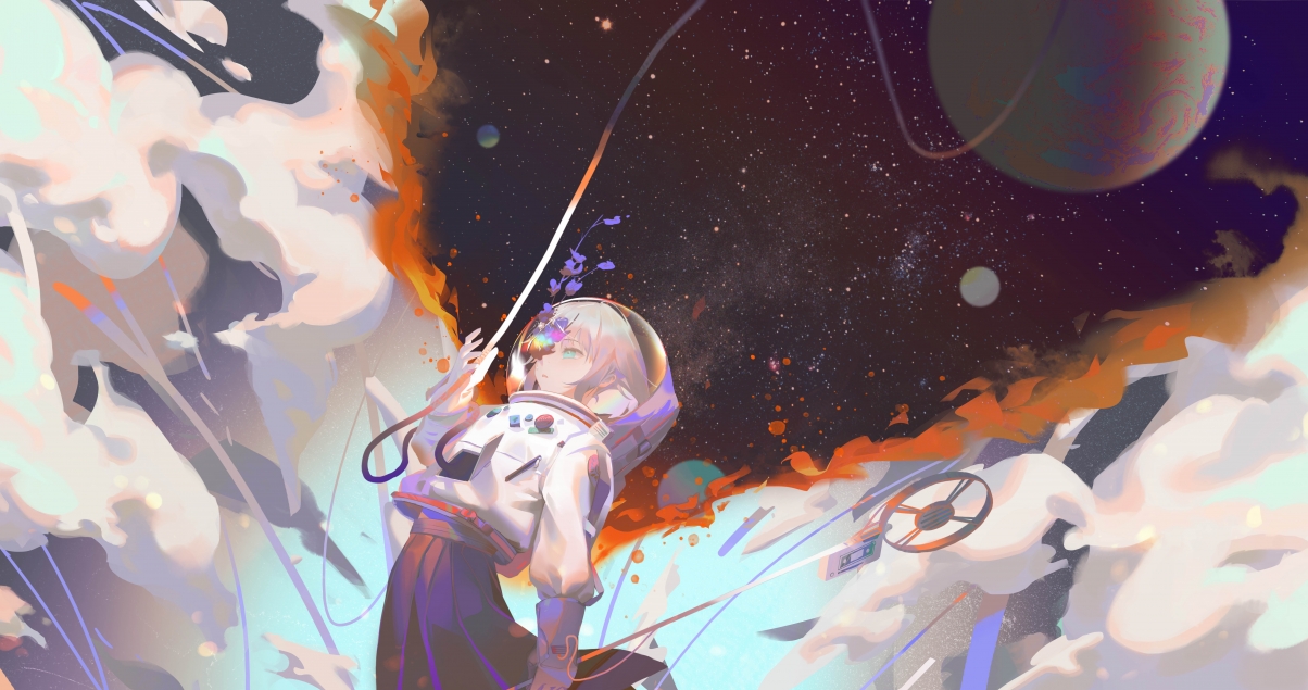 Girl girl space suit