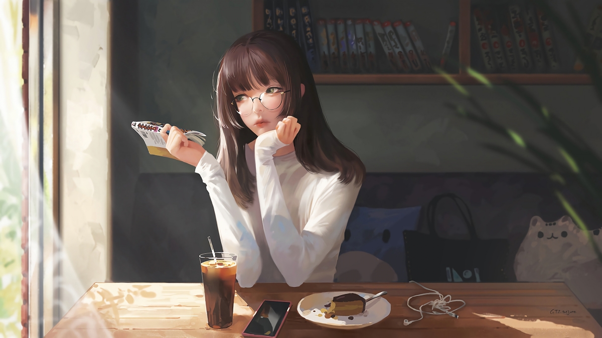 Girl cafe book dessert