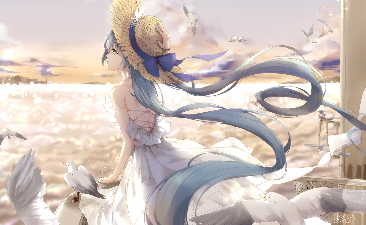 Girl hatsune balcony bird