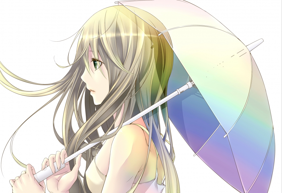 Girl, umbrella, white background, art,