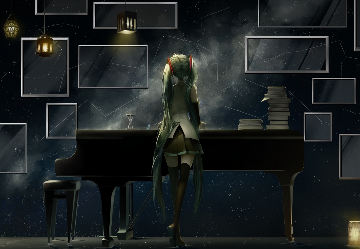 Girl, anime, piano, art, vo