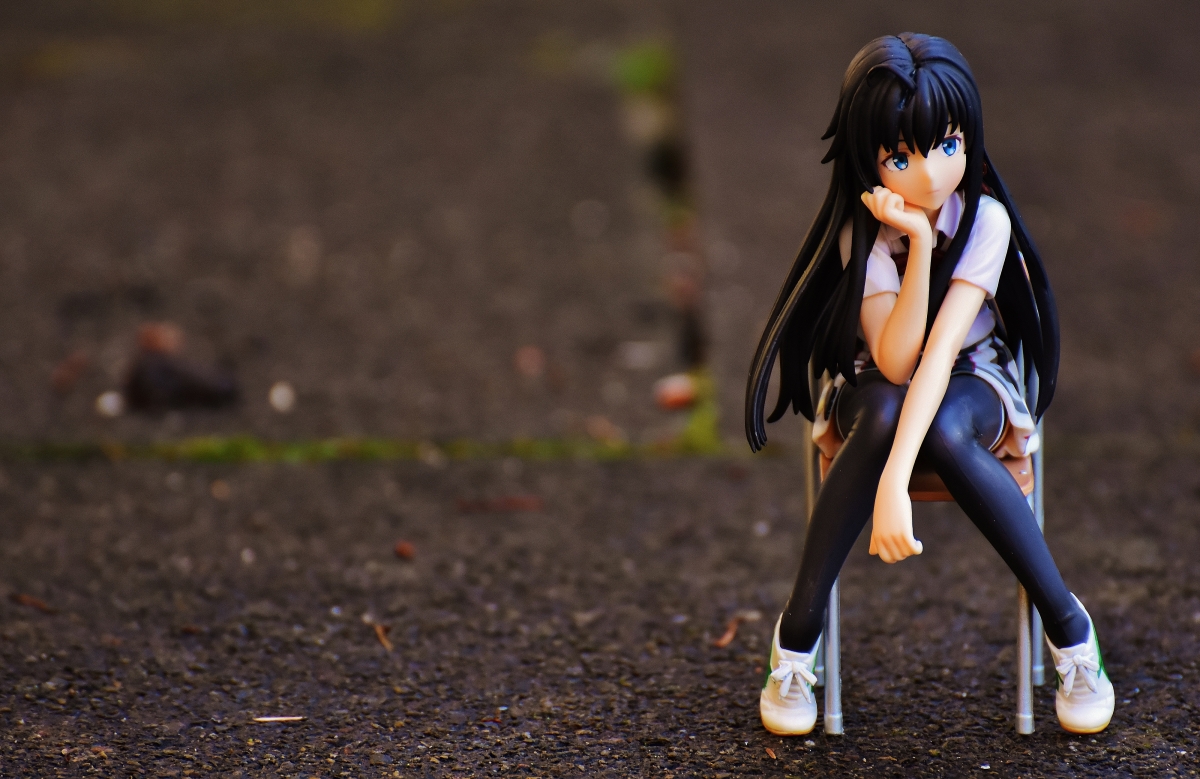Girl chair sitting anime beautiful girl