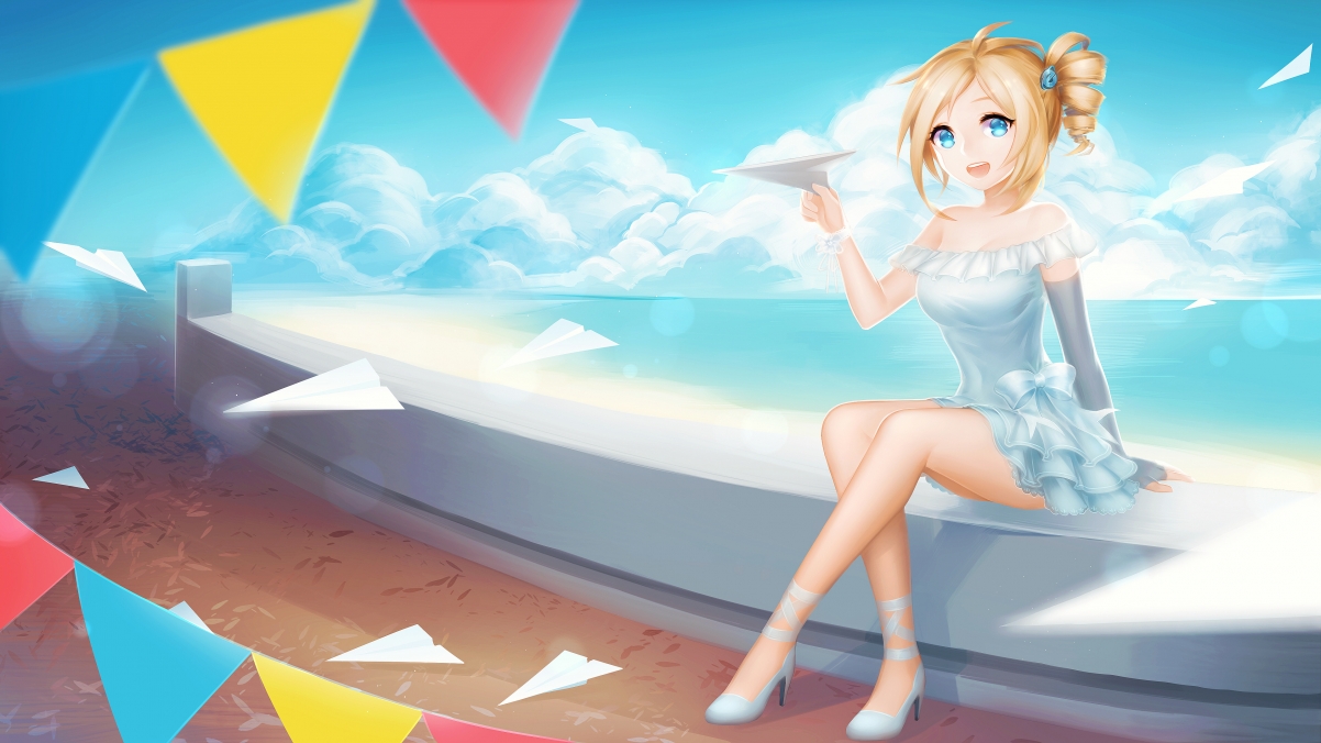 Girl smiling paper airplane cute moving