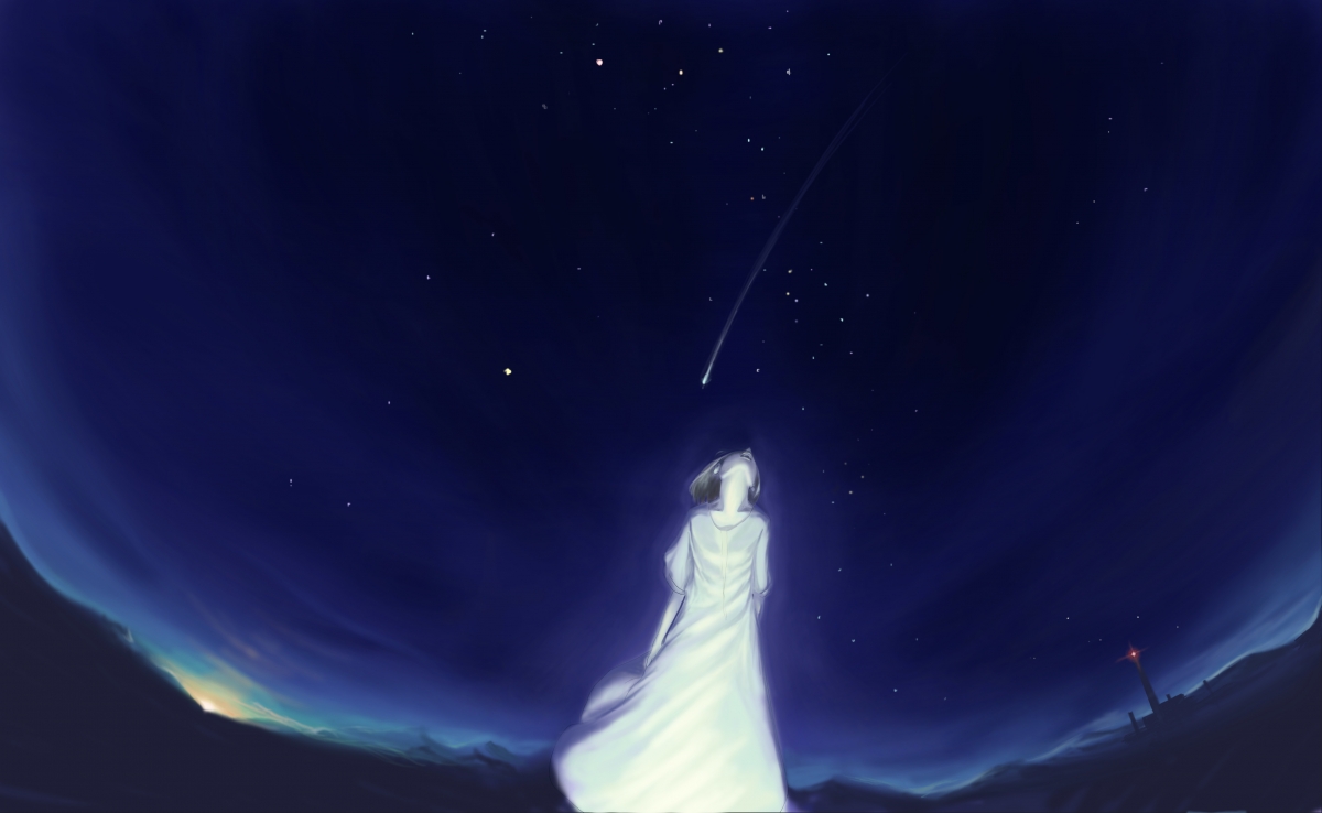 Girl night lighthouse sky star