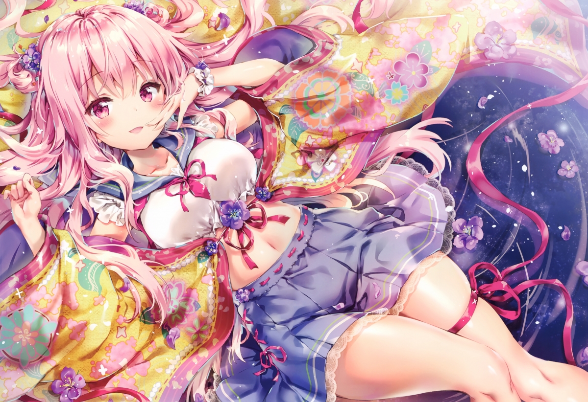 Girl flower japanese clothes long hair