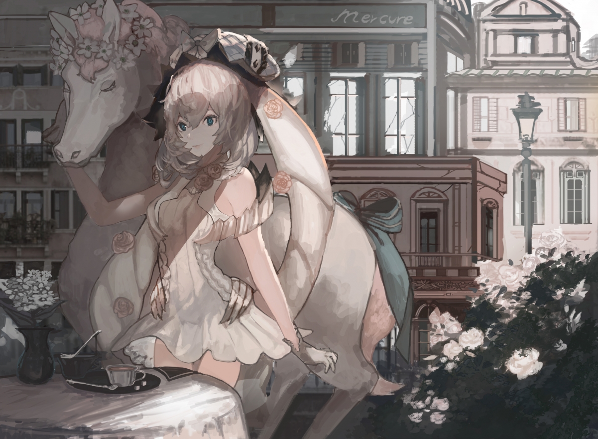 Girl white dress flower circus