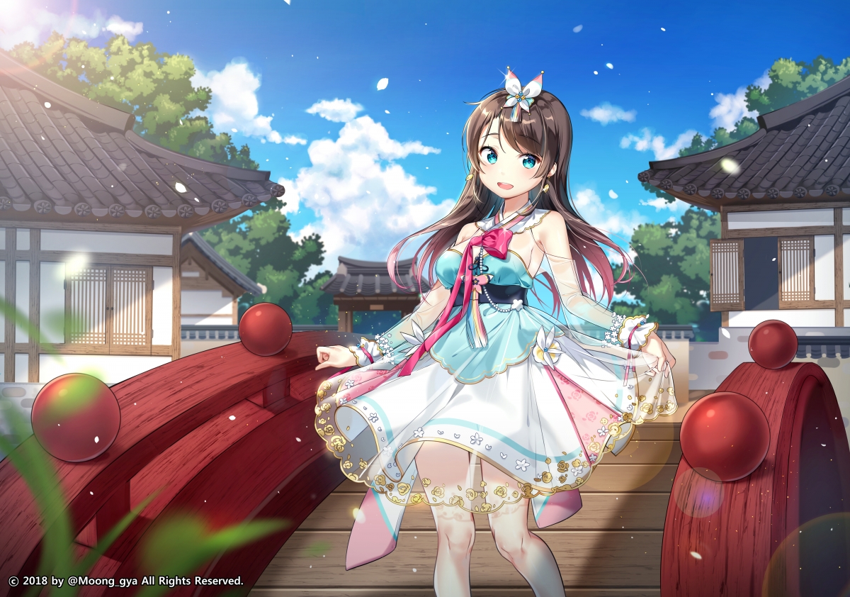Wooden house cute little girl 4k anime wall
