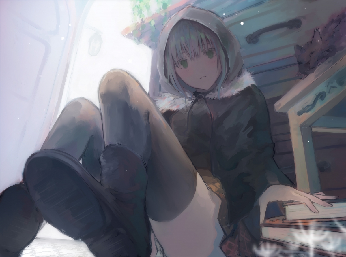 Green eyes animation girl hat 4