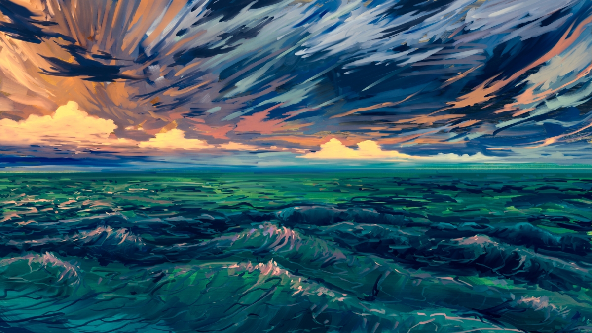 Green sea waves beautiful art abstract