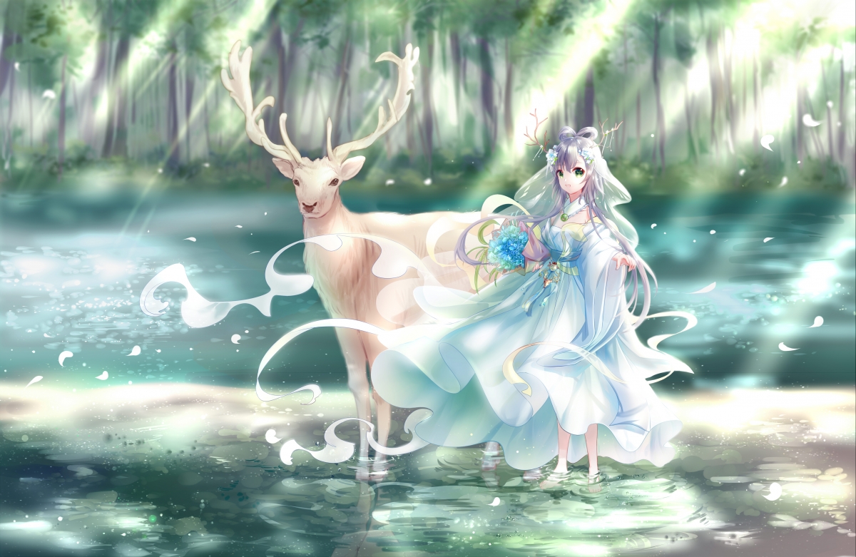 Luotianyi Forest Water Deer Green Sky