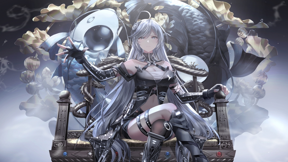 Dragon chair throne long hair beautiful girl 4k