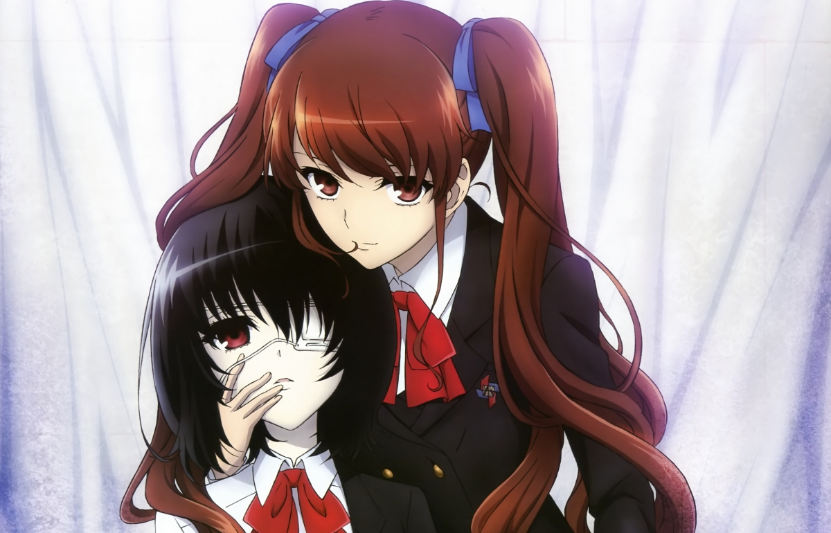 Two girls, black clothes, butterflies