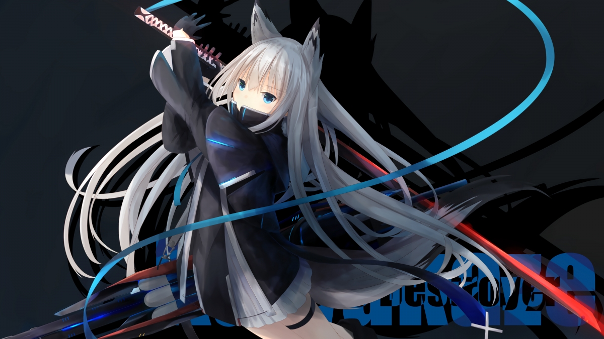 Girl with blue eyes long hair samurai