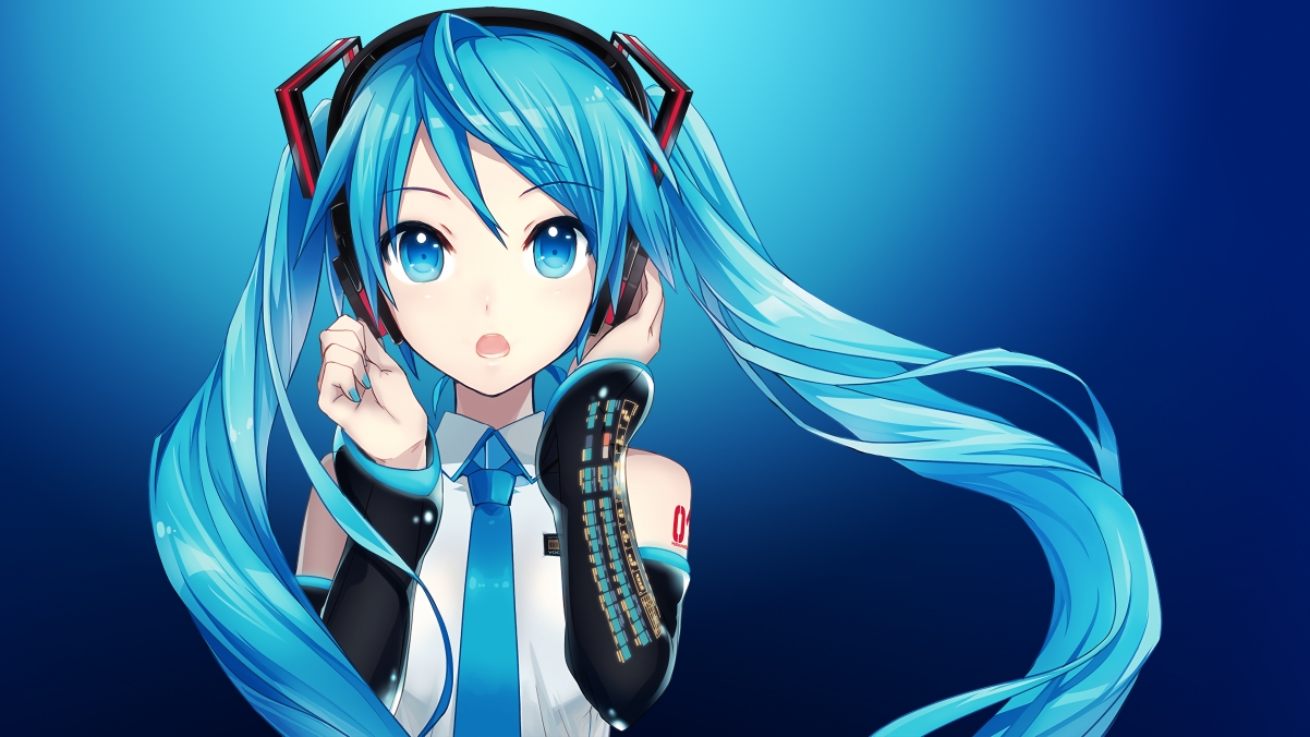 Blue eyes long hair hatsune mi
