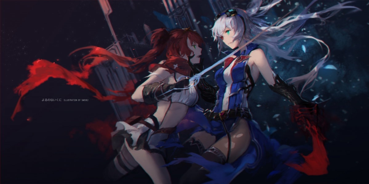 Blue night, two girls, beauty