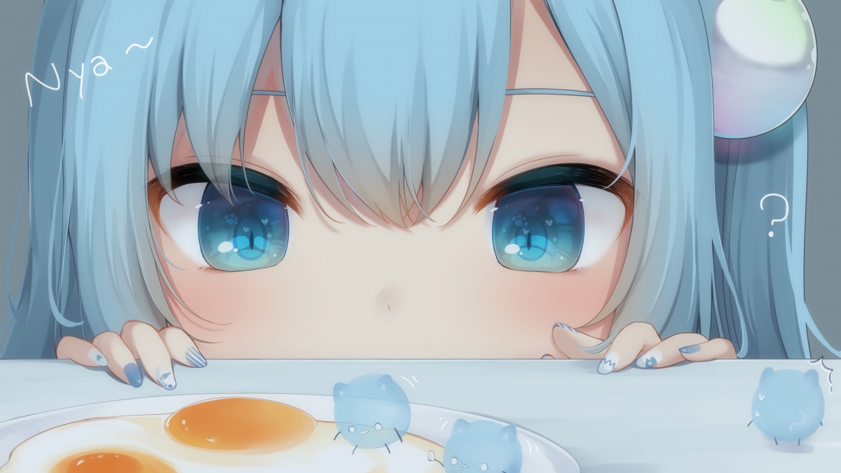 Blue big eyes cat Yushizuku 4k wallpaper