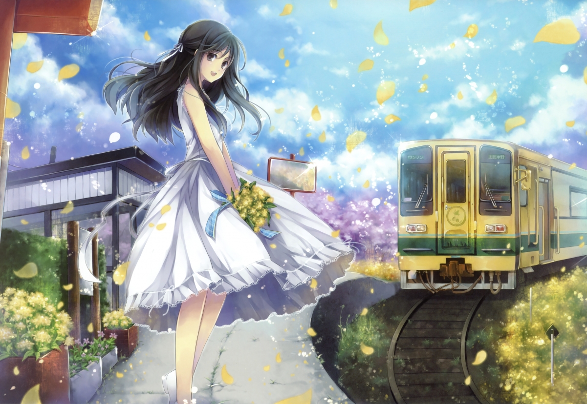 Happy girl, long hair, dress, fresh