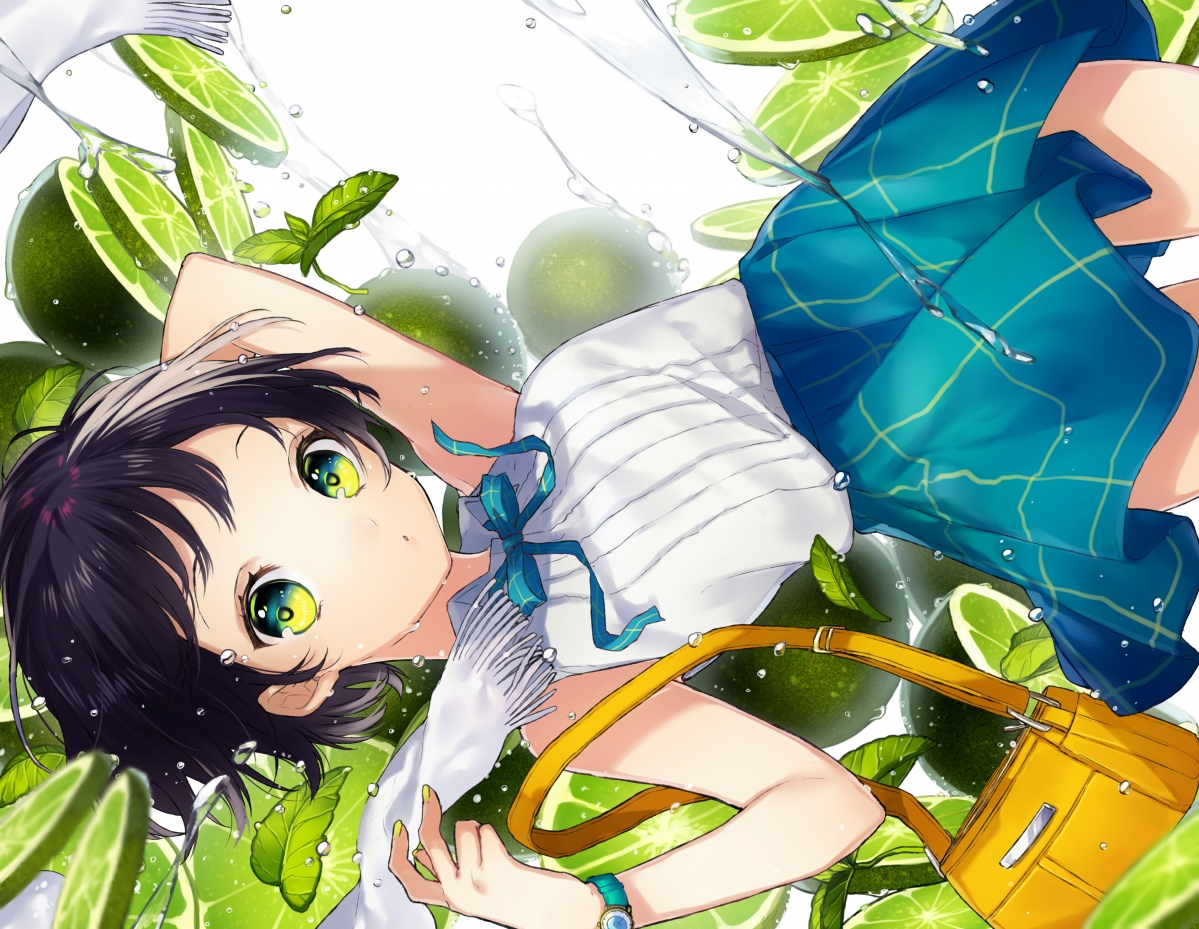 Cute girl skirt lemon 4k wallpaper