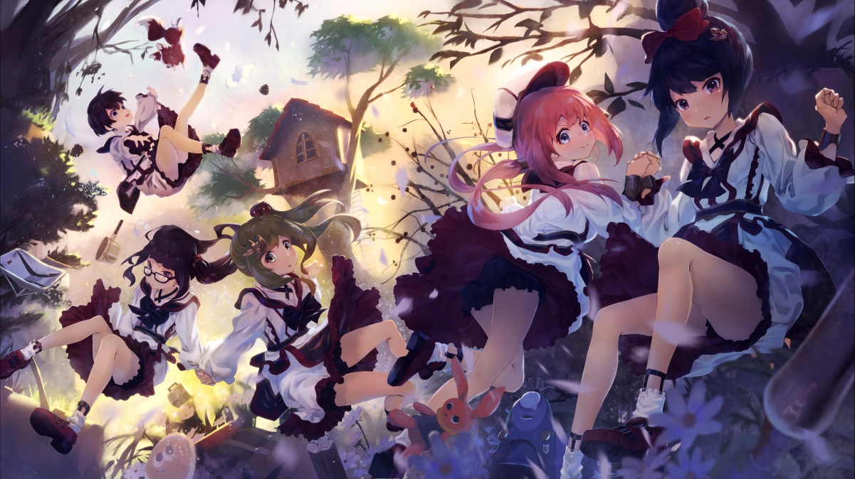 Cute schoolgirl uniform forest woods