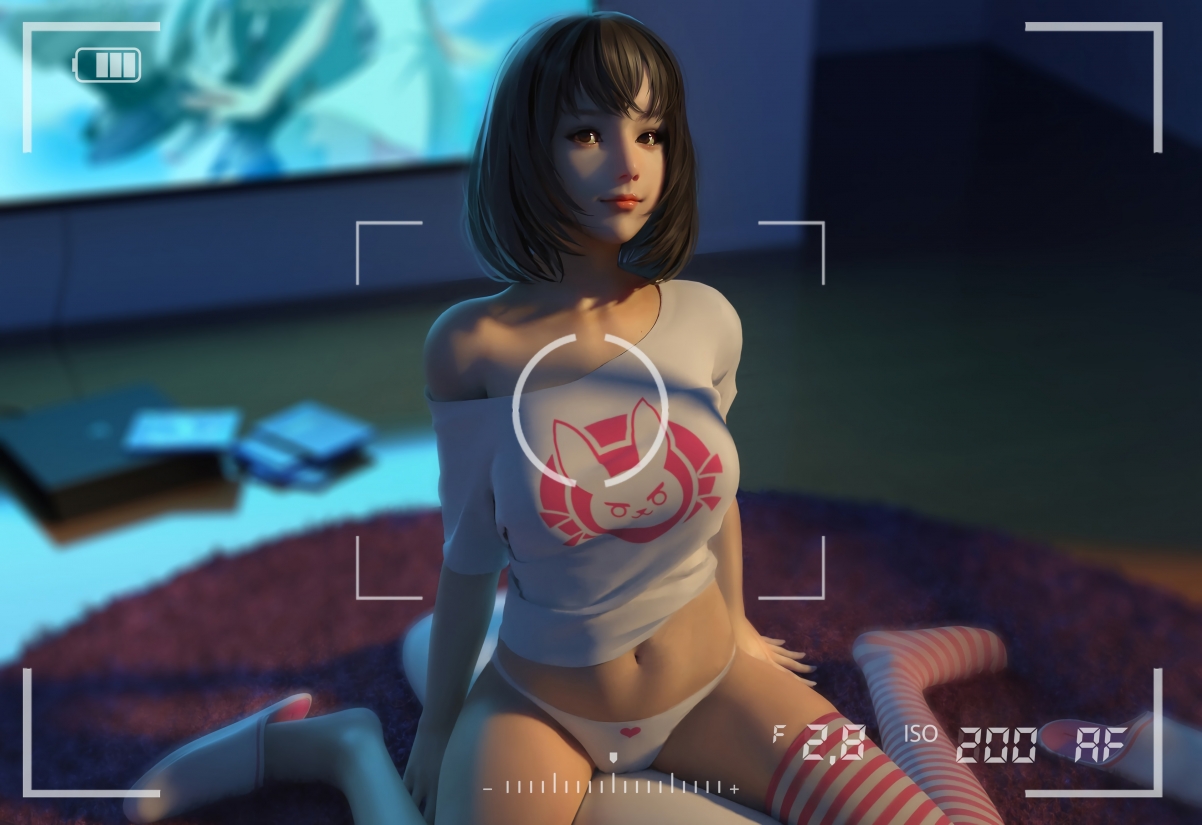 Cute short hair girl in white clothes