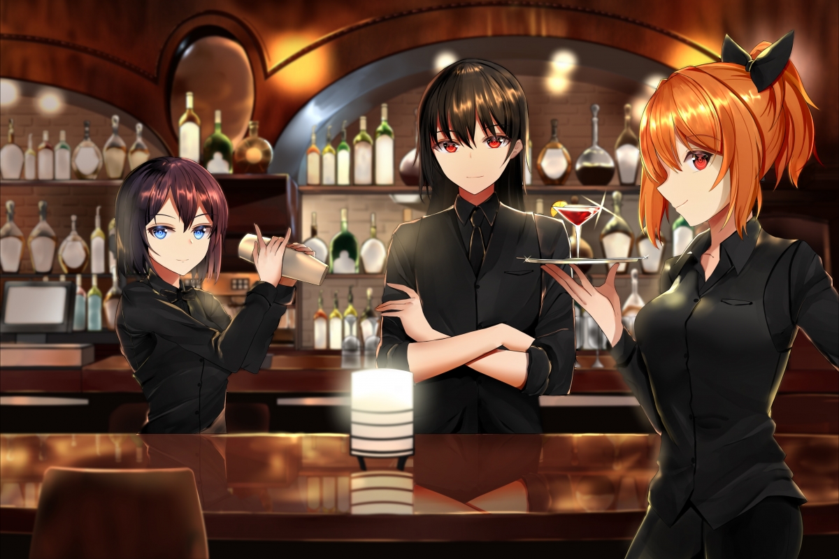Bar beautiful girl in black uniform 4