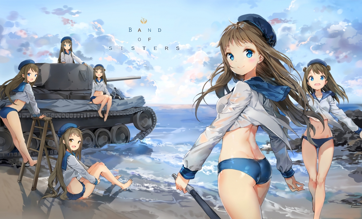 Sisters sailor suit swimsuit beach tan