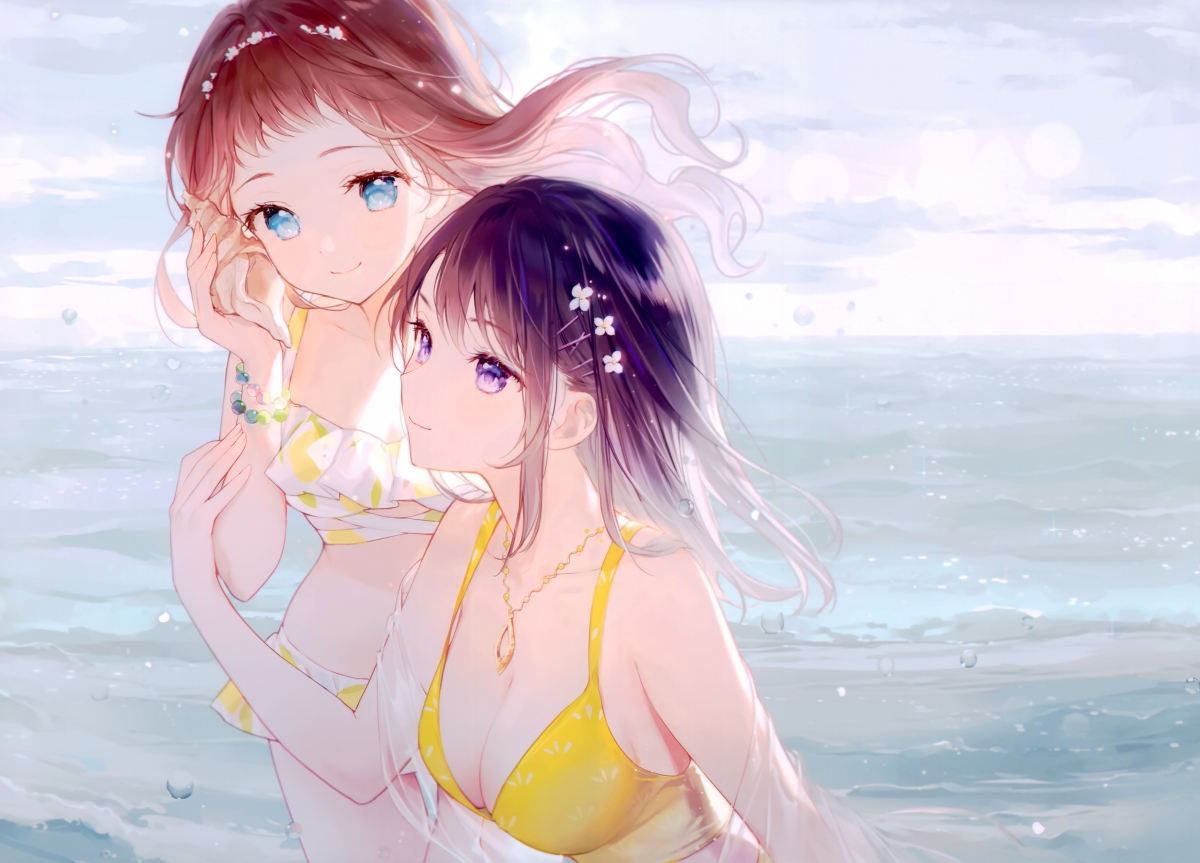 Sisters two girls seaside biki