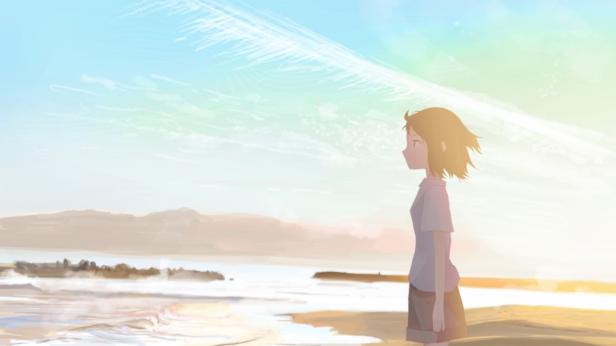 Cute girl on the beach across the street