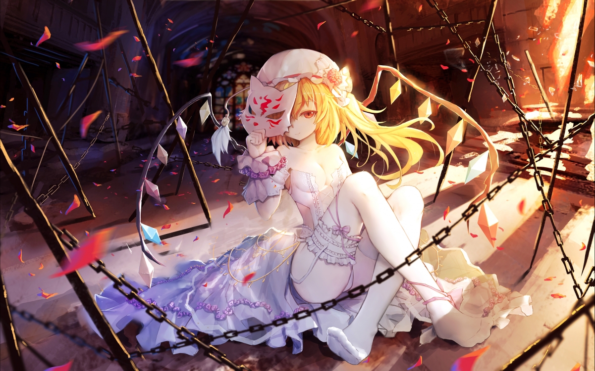 Wedding dress, mask, blonde beauty