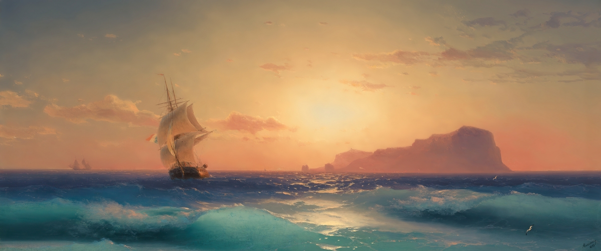 Painting seascape sailboat 3440x144