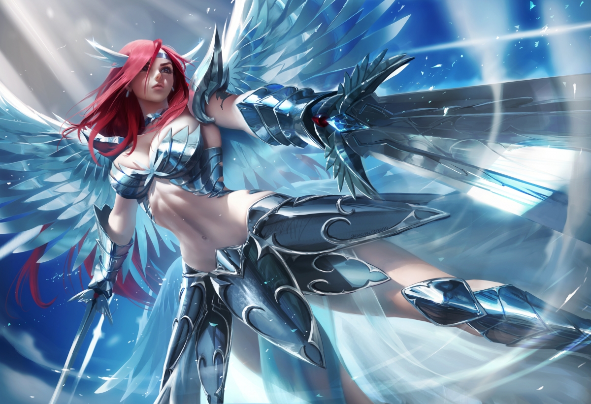 Red hair, fairy tail, wings