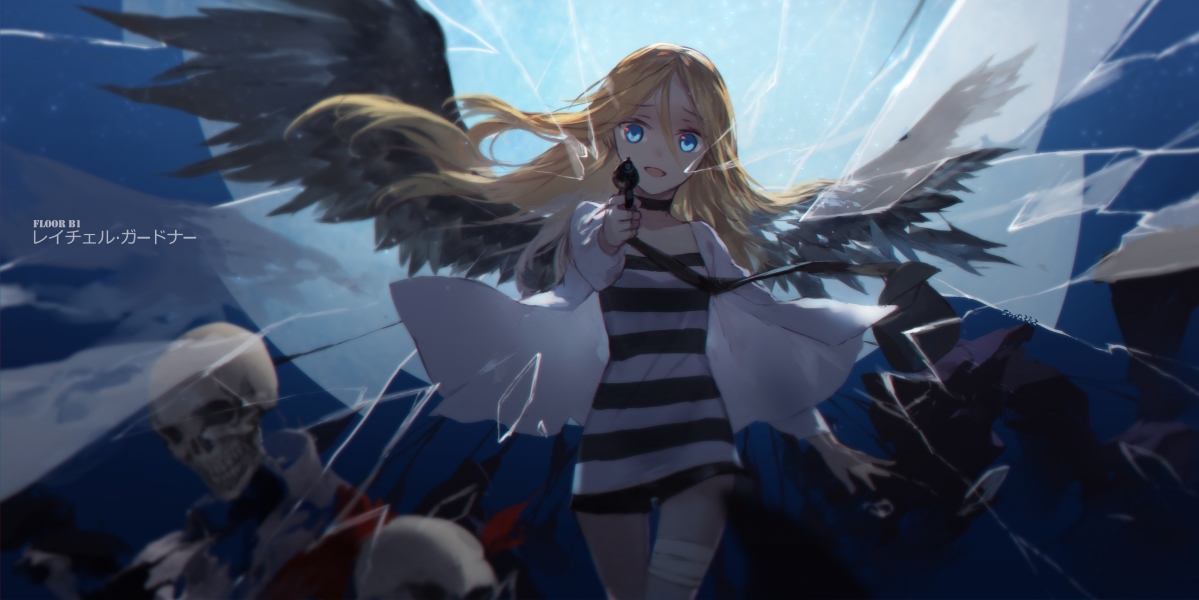 Dark night, girl angel, skeleton, 4k motion