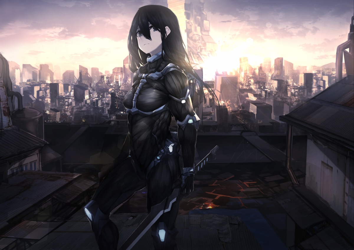 Black-eyed black-haired samurai swordsman
