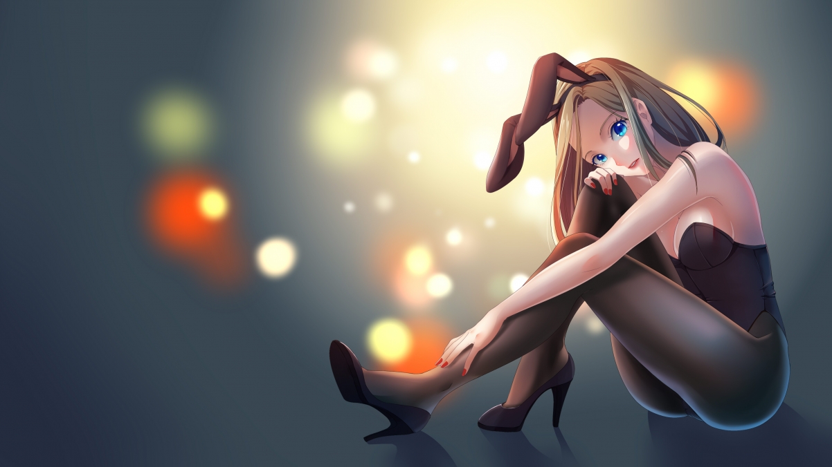 Black hair long hair blue eyes bunny ears