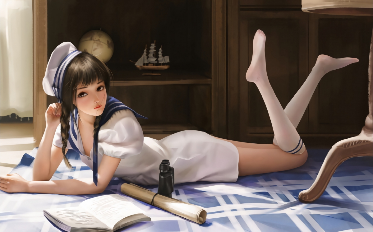 Navy girl beautiful legs white