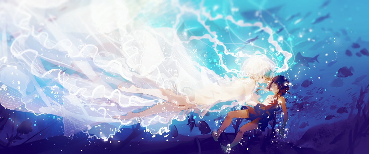Underwater white long skirt women under the sea
