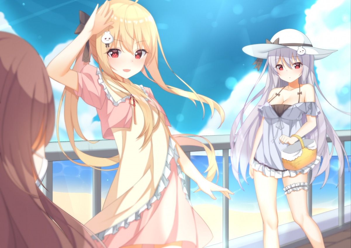 Seaside tea party swimsuit girl 4k action
