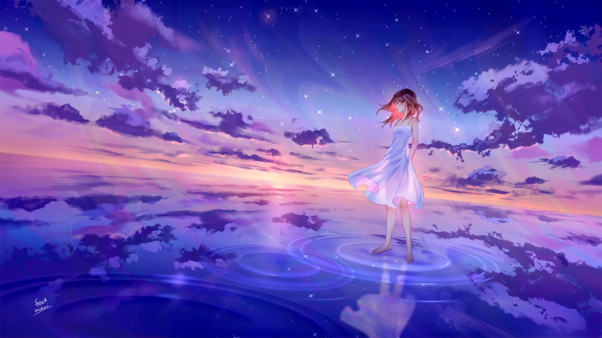 Beach girl in white skirt Mercury