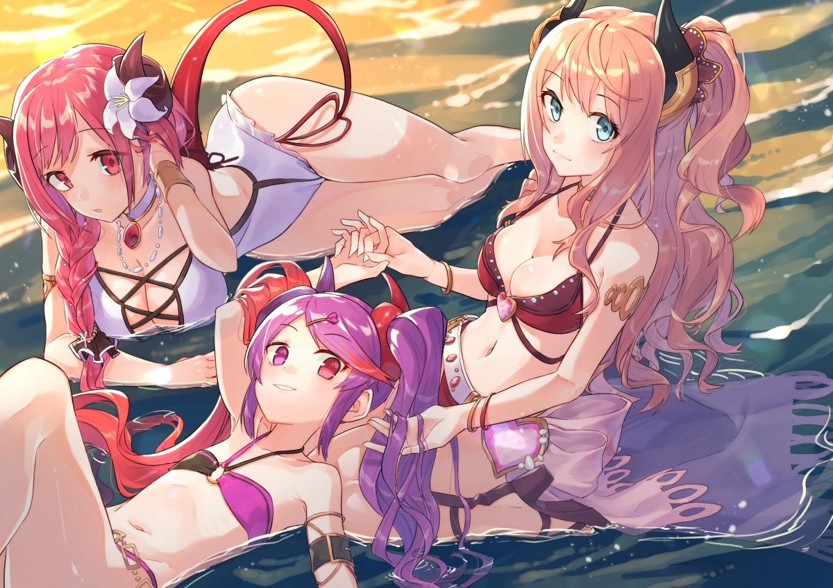 The princess connects the water in a swimsuit 4k action