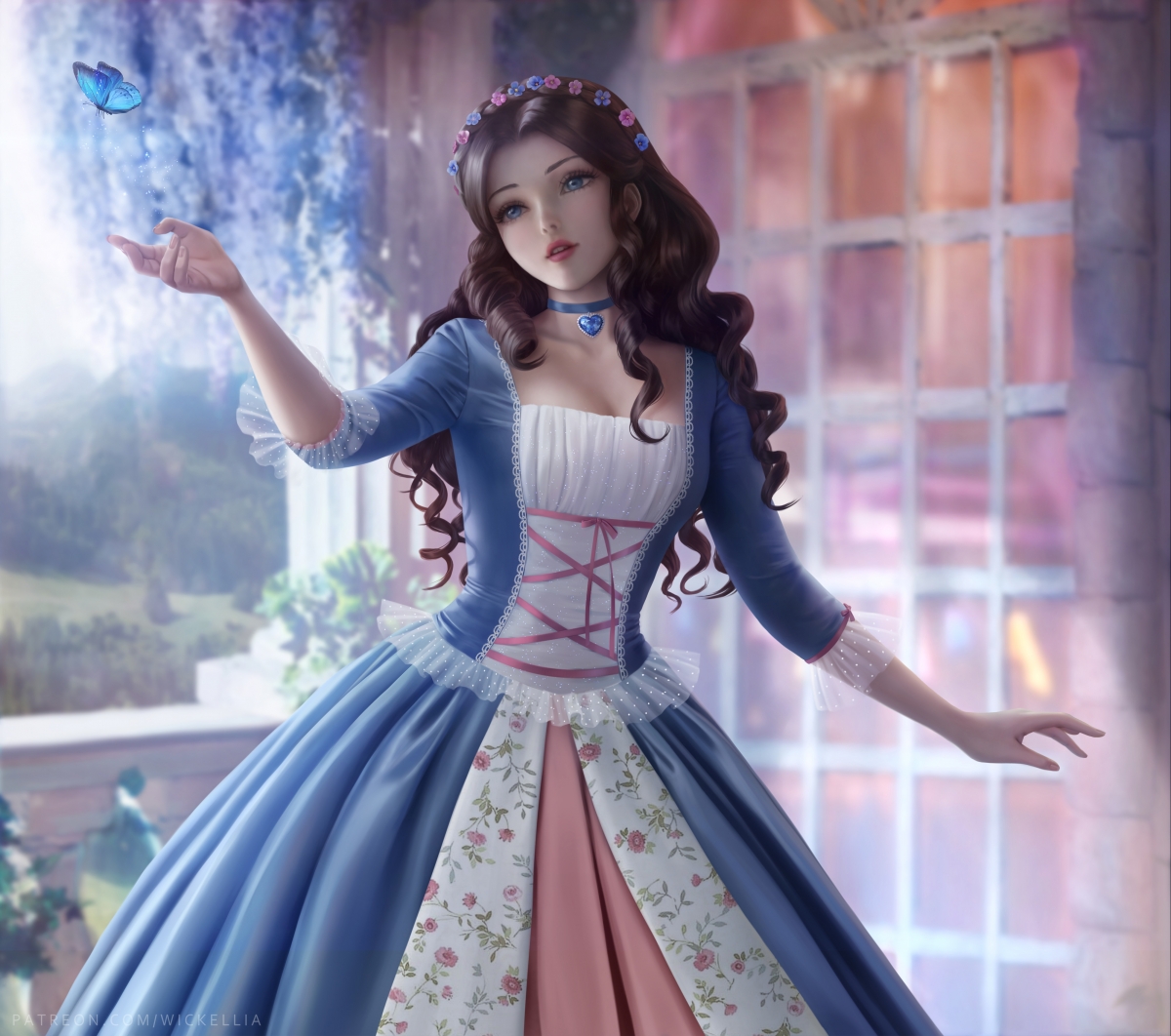 Princess long curly hair beautiful dress